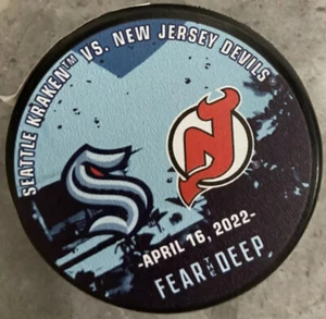 SEATTLE KRAKEN New Jersey Devils Game PUCK 4/16/22 Matty Beniers First NHL Goal - Picture 1 of 1