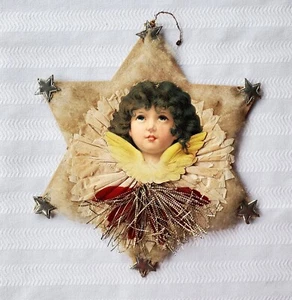 Antik Dresden Germany Viktorianischer Papier Weihnachtsschmuck Engel Stern - Bild 1 von 2