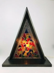 Vintage 1950’s CHRISTMAS Tree Nativity Stained Glass Triangle Wood Music Box MCM - Picture 1 of 12