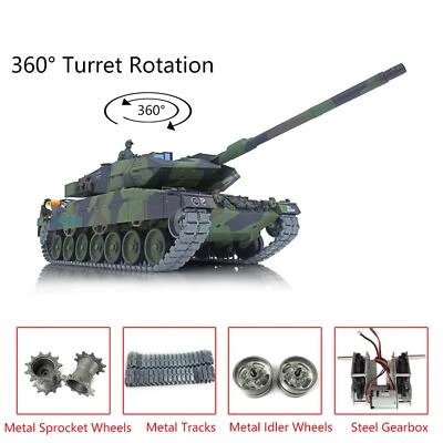 2.4G Henglong Metal Leopard2A6 RTR RC IR Tank 7.0 1/16 Upgrade 3889 360° Turret - Image 1 of 4