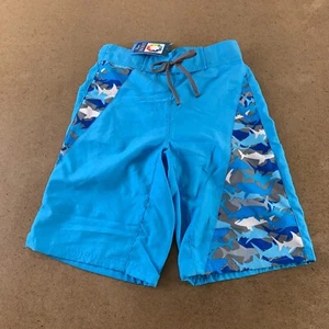 FinFun Boys Size Medium Blue Shark Print Mesh Lined Board Shorts NWT - Picture 1 of 5