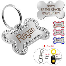 Bling Personalized Dog Tag Bone Id Collar Tags Disc Disk Puppy Pet Name Engraved