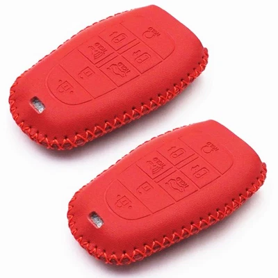 2Pcs Red Leather For 2020 2021 2022 2023 Hyundai Sonata Nexo 7 Buttons Key Fob - Image 1 of 4