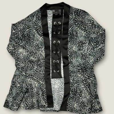 Slinky Brand Open Front Blue Leopard Print Tie Back Cardigan Large - Image 1 of 4