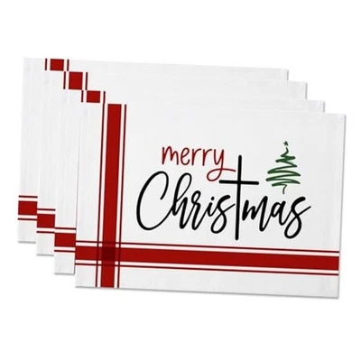Christmas Stripe Placemats Set of 4 Xmas Tree Place Mats for Dining 4pcs Red - Image 1 of 4