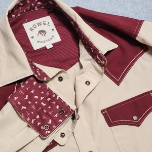 Rowel Western Pearl Snap Performance Tech Denim Long Sleeve Flip Cuff Vented Lg - Picture 1 of 14