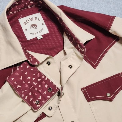 Rowel Western Pearl Snap Performance Tech Denim Long Sleeve Flip Cuff Vented Lg - Image 1 of 4