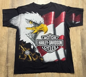 Camisa De Colección Harley Davidson Big Eagle Face Flag AOP Desteñida Puntada Única Talla L - Imagen 1 de 10
