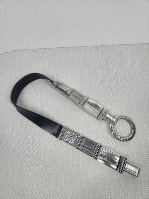 Chicos Leminta Small Belt Black Leather Silver Color Stretch  - Image 1 of 4