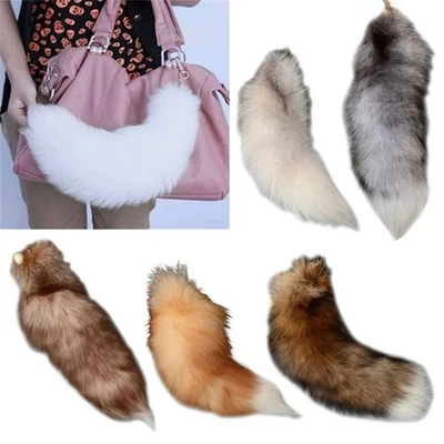 Fluffy Sunny Fox Tail Keychain Handbag Accessory Key Chain Ring Hooks Tassels - image 1 of 4