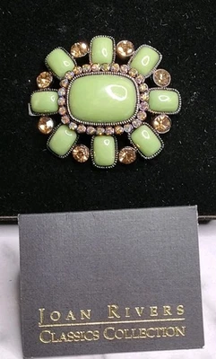 Broche Prendedor Joan Rivers Jade Verde y Ámbar Tono AB Piedra Tono Plateado De Colección + NUEVO Foto 1 de 4