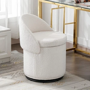 Modern Swivel Ottoman Vanity Chair, Sherpa Upholstered Barrel Chair Club Chair 3 - Picture 1 of 8