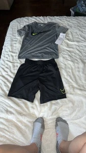 NWT Nike Little Boys 7 Black/Gray/Neon Yellow Swoosh Shorts Set - Picture 1 of 6