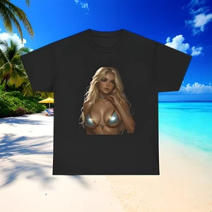 Blonde Frau im Metallic Bikini T-Shirt | Sexy Pinup Illustration Retro Tee - Bild 1 von 71