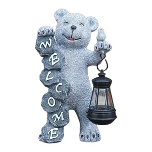 For Garden For Patio Solar Bear Light Garden Decor Resin Material Stone Finish - Picture 1 of 9