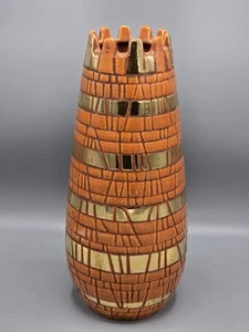 "Florero grande vintage de mediados de siglo dorado naranja estilo castillo MCM vintage de 15"" de alto" - Imagen 1 de 5