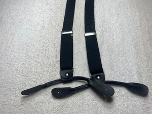 MENS SUSPENDERS ALL ELASTIC BUTTON ON SUSPENDERS SOLID BLACK - Picture 1 of 4