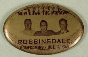 ROBBINSDALE HIGH SCHOOL MINNESOTA 1949 HOMECOMING FOOTBALL PINBACK BUTTON PIN - Picture 1 of 2