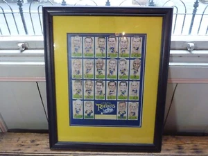 LEEDS RHINO'S RUGBY LEAGUE POSTER OF PLAYERS CARDS WITH SIGNATURES ON FRAME BACK - Picture 1 of 9