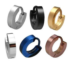 Herren Ohrringe Titan Stab Edelstahl Creolen 12mm schwarz gold silber Braun Matt - Picture 1 of 36