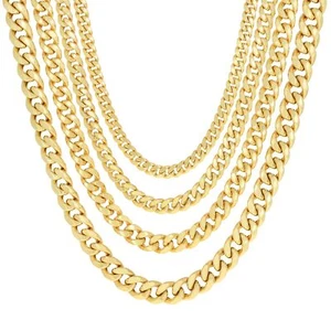 14K Yellow Gold 3mm-12.5mm Miami Cuban Link Chain Necklace Mens Women 16"- 30" - Picture 1 of 108