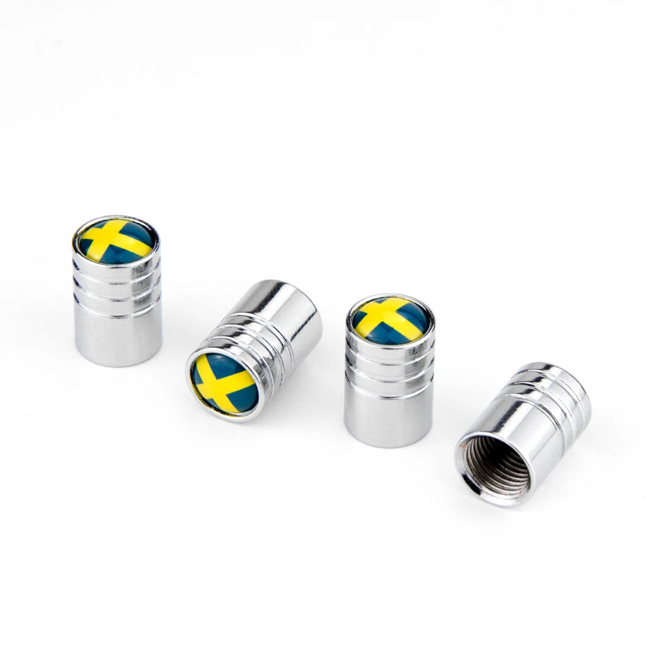 For Volvo Saab Sweden Flag Chrome Metal  Wheel Tire Valve Stems Caps  - Image 1 of 1