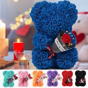 Rose Flower Bear | 9.45in Artificial Forever Flower Rose With Box Handmade Gift - Foto 1 di 19