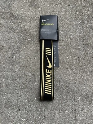 Nike ~ Swoosh Unisex Headband Stretchy Elastic Silicone Grip Metallic Gold Black - Image 1 of 4