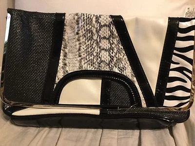 Bolso sin asas The Limited parche negro y gris imitación cuero parche sobre magnético superior nuevo Foto 1 de 4