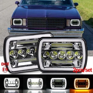 Pair 7x6 5x7 LED Headlights DRL for Chevy El Camino 1978-1981 C10 C20 C30 Truck - Picture 1 of 11