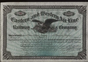 1886 EASTERN AND WESTERN AIR LINE RAILWAY COMPANY share Certificate - Picture 1 of 2