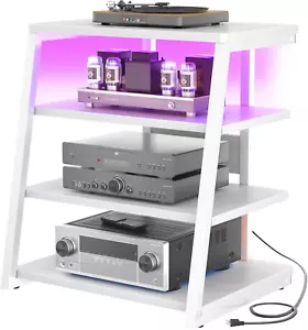 4-Tier AV Media Stand with Power Strips, Corner TV Stand with LED Lights, Rack A - Picture 1 of 7