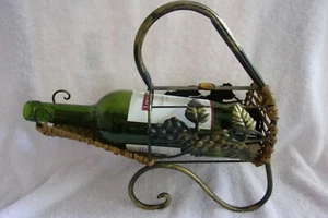 Vintage Rattan & Metal Wine Rack Bottle Holder Tiki/Wicker/Cane  - Picture 1 of 9