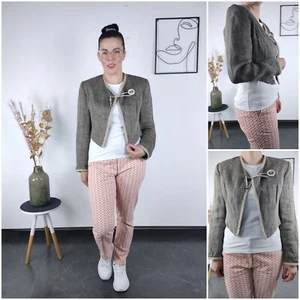 Womens Trachten Blazer Medium Size UK 12 EU 38 Grey Tyrol Country Linen Jacket - Picture 1 of 16