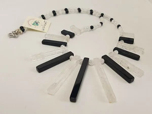 ÚNICO collar de piedras preciosas cadena "Cleopatra" ónix cristal de montaña hecho a mano - Imagen 1 de 2