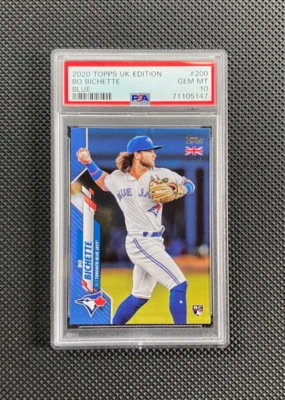 2020 Topps UK Edition Bo Bichette /75 Blue Parallel RC ROOKIE #200 PSA 10 - Image 1 of 2