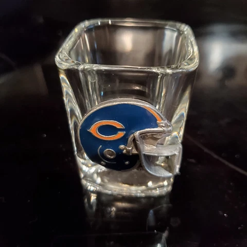 Chicago Bears Pewter Helmet Square Clear Shot Glass NFL Football Shotglass Cover
