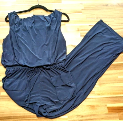 Mono Emma Michele para mujer azul medio sin mangas pierna ancha cordón cintura Foto 1 de 4