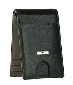 New Dark Green/Grey Money Clip Bi-Fold Leather Men's Wallet RFID Protection - Picture 1 of 8
