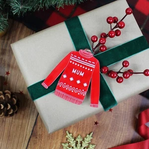 Personalised Red Christmas Jumper Bauble Acrylic Xmas Ornament Table Decor - Picture 1 of 10