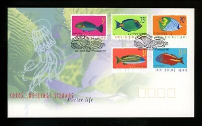 Postal History Cocos Islands FDC #304//315 Fish Marine Life animals 1997 - Image 1 of 2