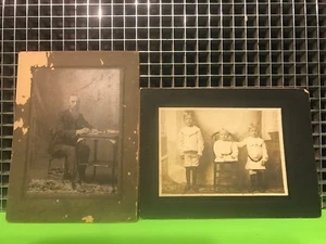 LOT OF 2 VINTAGE PHOTOGRAPHS•5 1/2” X 4”1800’s Originals•Bearded Man•3 Children• - Picture 1 of 3