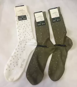 3 pairs HOM NOS vintage mens SOCKS ITALY cotton mercerized KHAKI & WHITE 12 - Picture 1 of 11