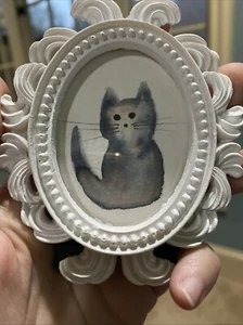Gato gris, gatito, gatito, pintura sobre papel, enmarcado, lindo, divertido, miniatura, - Imagen 1 de 5