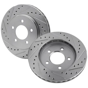 Rear Right & Left Drilled-Slotted Disc Brake Rotors For Dodge Caravan 07-00 - Picture 1 of 6