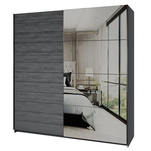 Schwebetürenschrank Galaxy Kleiderschrank mit Spiegel 200x61x210cm Carbon Eiche  - Bild 1 von 6
