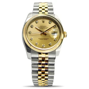 ROLEX - 18kt Gold & SS 36mm Mens DateJust Champagne Diamond 116203 SANT BLANC - Picture 1 of 6