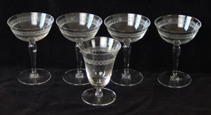 LAUREL WREATH CUT GLASS HIGH SHERBET CHAMPAGNE STEMS, 1 OYSTER FRUIT COCKTAIL - Picture 1 of 6