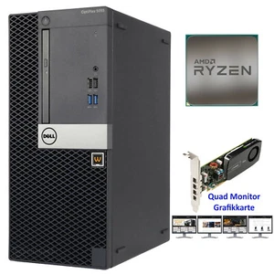 Dell Optiplex 5055 PC, AMD Ryzen 5 1500X, 16GB RAM, 256GB SSD, Nvidia 4 Monitore - Bild 1 von 7