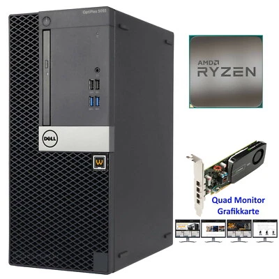 Dell Optiplex 5055 PC, AMD Ryzen 5 1500X, 16GB RAM, 256GB SSD, Nvidia 4 Monitore - Bild 1 von 4